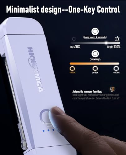 Rechargeable Book Light for Reading in Bed - Lilac 7 LEDs, Dimmable & Memory