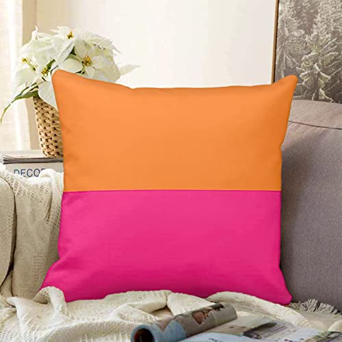Abaysto 18x18 Inch Half Orange & Bright Pink Throw Pillow Cover with Hidden Zipper