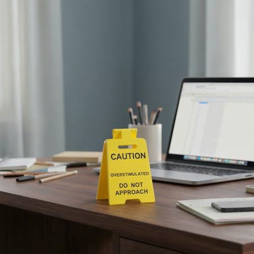 Funny Overstimulated Desk Sign - Humorous Office Decor Gift