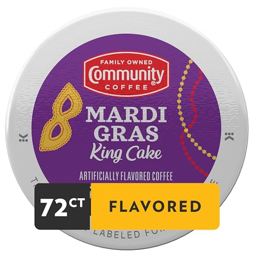 Community Coffee Mardi Gras King Cake Flavored Coffee Pods, 72 Count