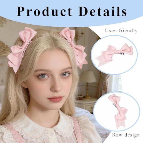 Hujnagh 4 Pcs Cute Bow Hair Clips Lolita Hair Accessories Pink Black