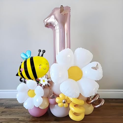 Bee Balloons Set - 4pcs Foil Daisy Honeybee Balloons for Parties
