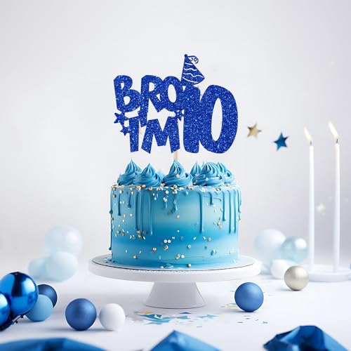 Bro I'm 10 Cake Topper | 10th Birthday Party Decoration | Blue Glitter