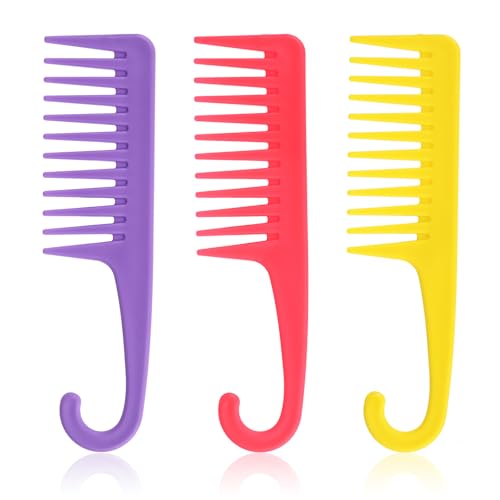 Wide Tooth Hair Combs with Hook 3-Piece Detangling Shower Comb Set