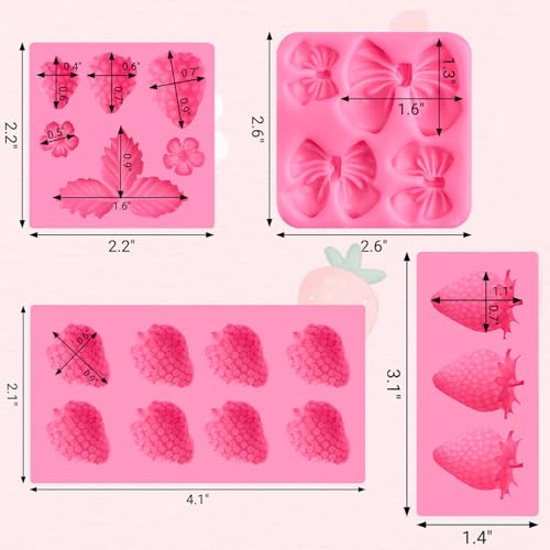 Strawberry Silicone Fondant Molds Set - 4Pcs for Baking & Crafts