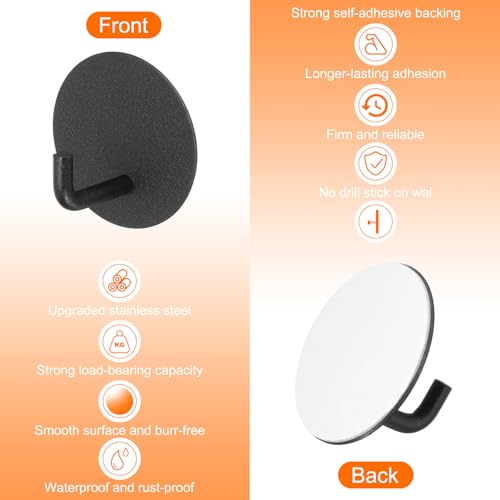 HARFINGTON 4-Piece Self-Adhesive Stainless Steel Wall Hooks, Black