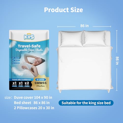 KIIS Travel-Safe Disposable Bed Sheet Set - King Size Bedding for Hotels
