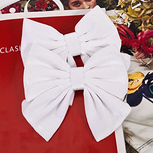 Velvet Hair Bows Girls 6" 2PCS Big White Fall bow Alligator Clips for
