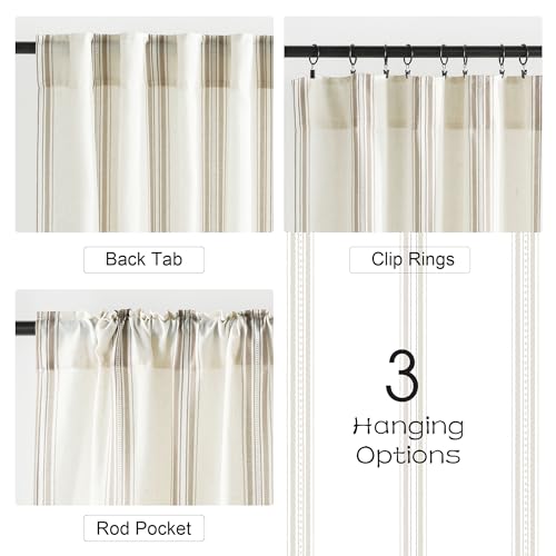 NICETOWN Stripe Linen Curtains 52 x 84 Inch Long for Living Room - Taupe & White Classic Grommet Rustic Drapes, Light Filtering Window Covering for Patio Glass French Door, 1 Pair