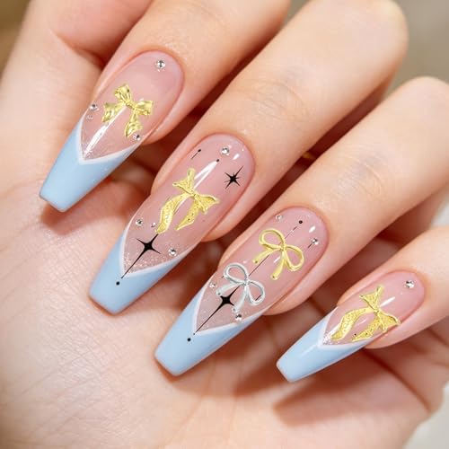 Ouligay 96 PCS Metal Bow Nail Charms 3D Gold and Silver Nail Art Decors