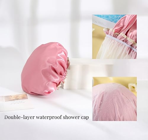 HXIELEC 4-Pack Waterproof EVA Shower Caps for Women, Reusable Hair Protection