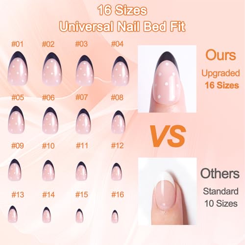 FNNZ Black French Tip Short Almond Press On Nails with Glue - 32Pcs