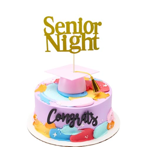Senior Night Cake Topper for Graduation – Gold Glitter Sports Theme