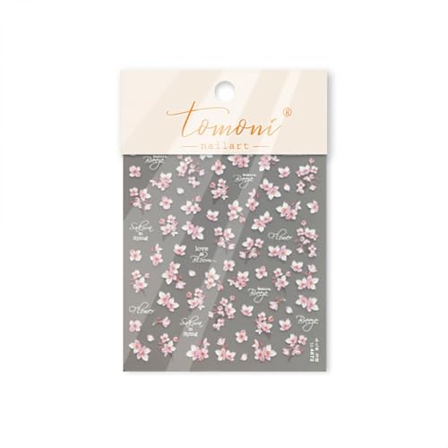 5D Embossed Cherry Blossom Nail Art Stickers Pink Floral Decals