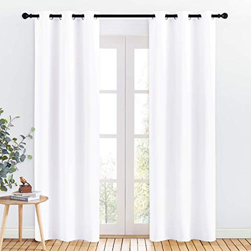 NICETOWN 50% Light Blocking Curtains - 34"W x 84"L, Pure White, 2 Panels