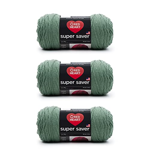 Red Heart Super Saver Yarn, Light Sage, 3-Pack - Durable Acrylic for Knitting & Crocheting