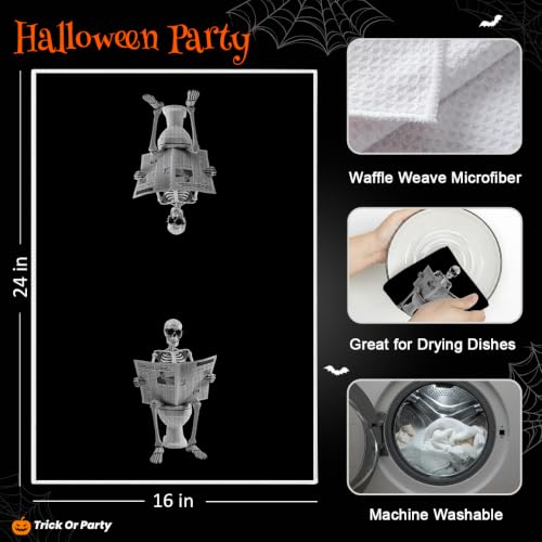 KIDEAR Skeleton Hand Towel - Funny Skull Print Microfiber Kitchen Towel (02)