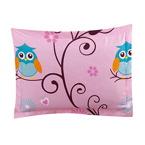 Sapphire Home 6 Piece Owl Bedding Set for Girls, Kids Bed in a Bag, Comforter Set with Bed Sheets, Pillow Case, Toy Pillow, Toddler Bedroom Kit, Owl Room Decor for Girls, Twin Size