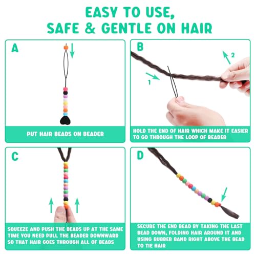 SEVENKA Small Silicone Hair Beads Set for Braids with Quick Beaders and Rubber Bands