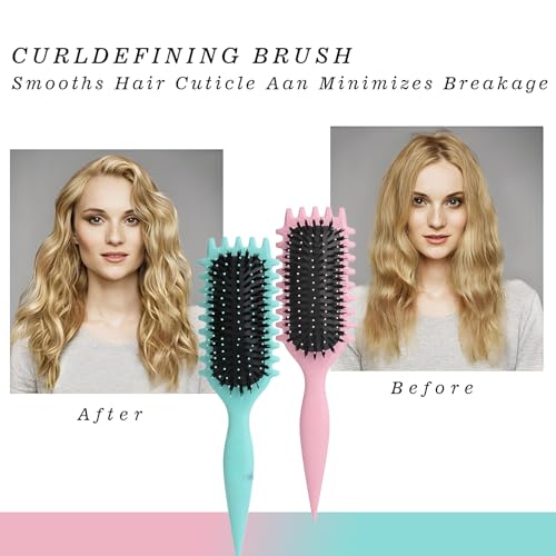 PTSHOW Curl Defining Hair Brush for Curly Hair, Pink Anti-Static Styling Tool