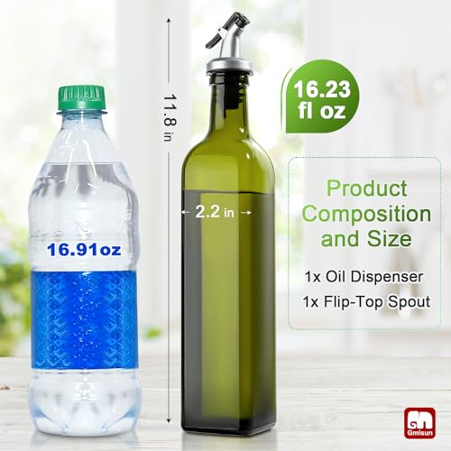 Gmisun 17oz Olive Oil Dispenser Bottle, Green Glass Cruet with Flip Spout