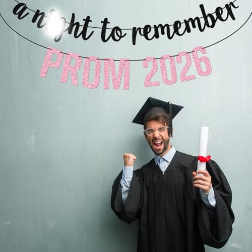 Pink Glitter Prom Night 2026 Banner for Graduation Party