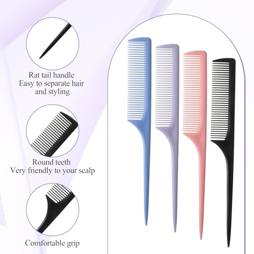 8-Piece Rat Tail Comb Set for Hair Styling, Parting and Teasing