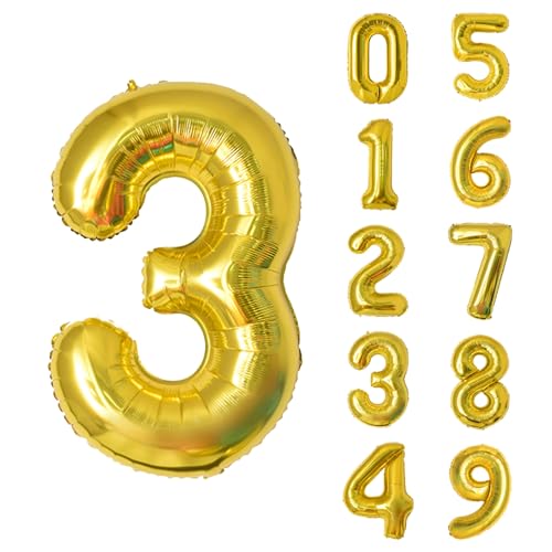 Keyali 40-Inch Gold Number 3 Foil Helium Balloon for Birthday Party Decor