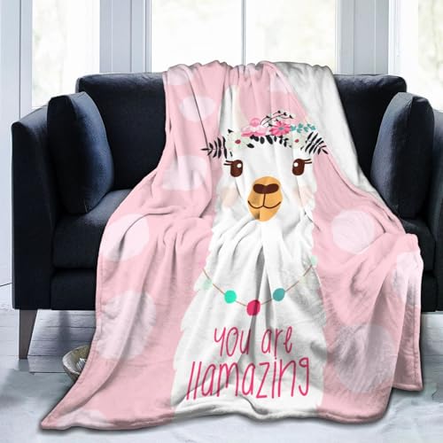 Pink Llama Blanket 50"x40" - Soft Flannel Throw for Kids & Pets