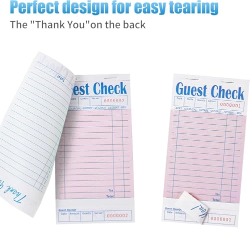 ZPARIK 4 Pack Guest Check Books for Servers - 200 Durable Tickets
