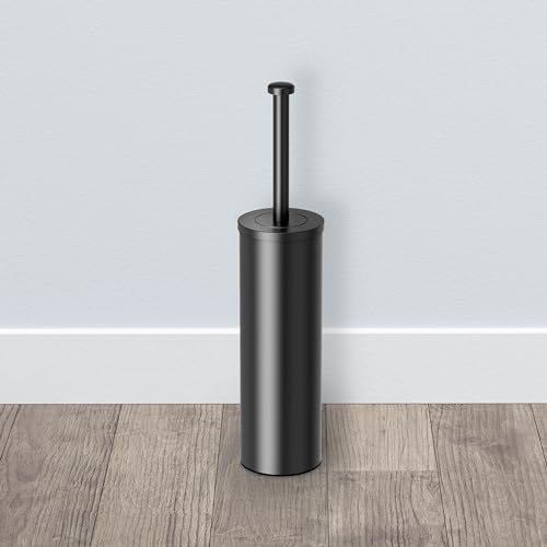 Gatco 1481MX Latitude II Round Toilet Brush and Holder, Freestanding Bathroom Toilet Brush Set, Matte Black