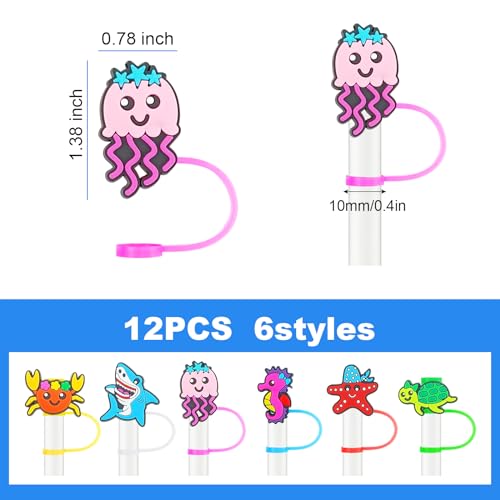 12PCS Under The Sea Silicone Straw Caps for 10mm Straws