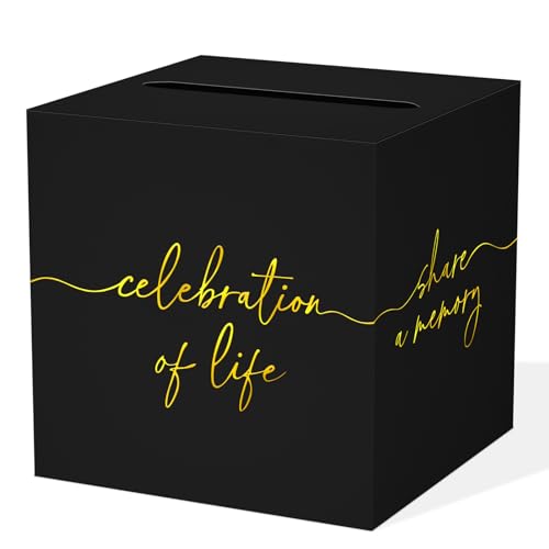 QISOLIY Black & Gold Celebration of Life Memory Card Box for Memorials