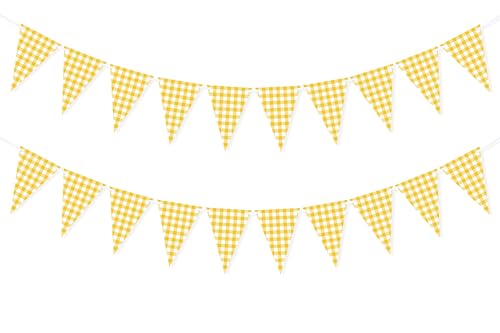 VILIFEVER Yellow Gingham Banner for Picnic, BBQ Party Decorations