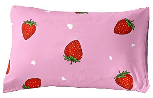 Kawaii Strawberry Pillow Shams Set - Pink Microfiber 20" x 30"