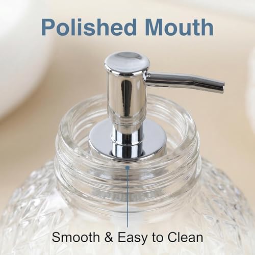 OHEETU 220ml Clear Glass Soap Dispenser with Rust-Resistant Silver Pump