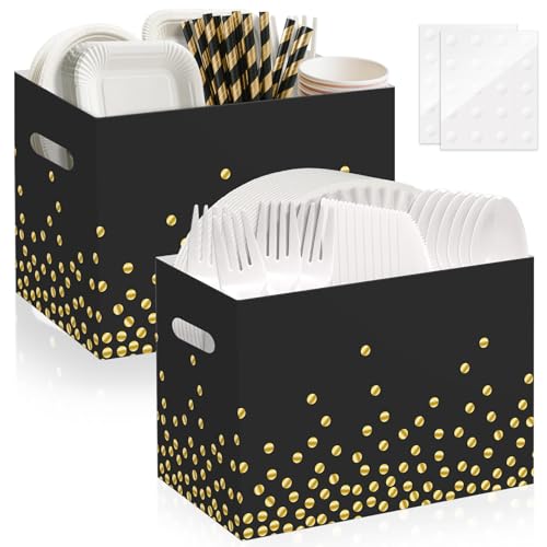 Black and Gold Utensil Holder Set - 2PCS Caddy for Parties