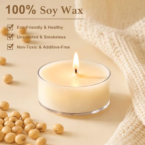 DILILILI 25 Pack Soy Wax Tea Light Candles, 4-Hour Unscented Votive Candles