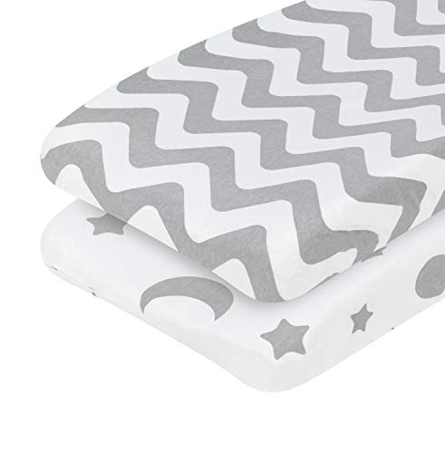 Everyday Kids 2-Pack Baby Changing Pad Covers - Gray Moon & Stars, 100% Cotton
