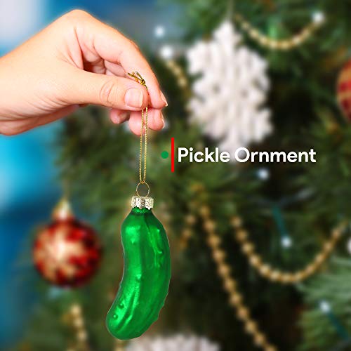 Christmas Pickle Glass Ornament - Traditional Holiday Tree Decor 3.5"