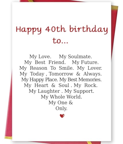 40th Birthday Card - Unique Heart Design Gift for Husband or Wife (03)