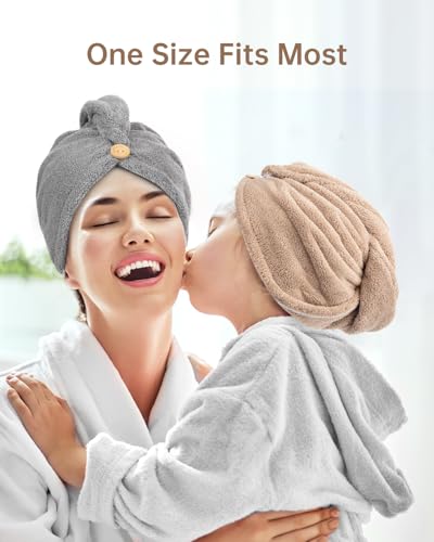 YFONG 3-Pack Microfiber Hair Towel Wrap - Gray, Camel, Brown - Anti-Frizz