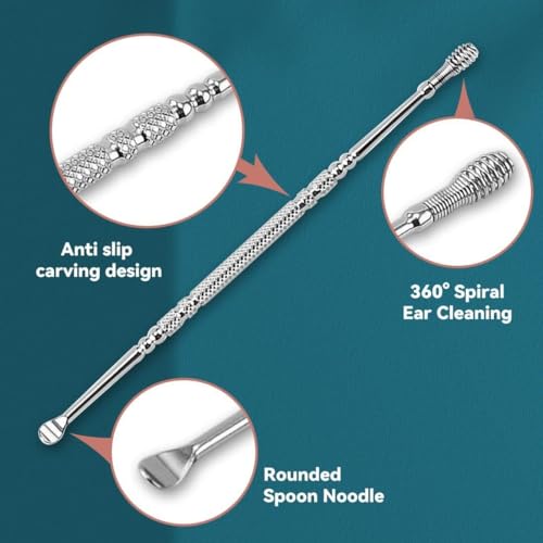 LUXXII Stainless Steel Ear Wax Removal Tool Kit - 2 Pack Reusable Ear Spoon Cleaner with Spiral Spring and Loop Scoop
