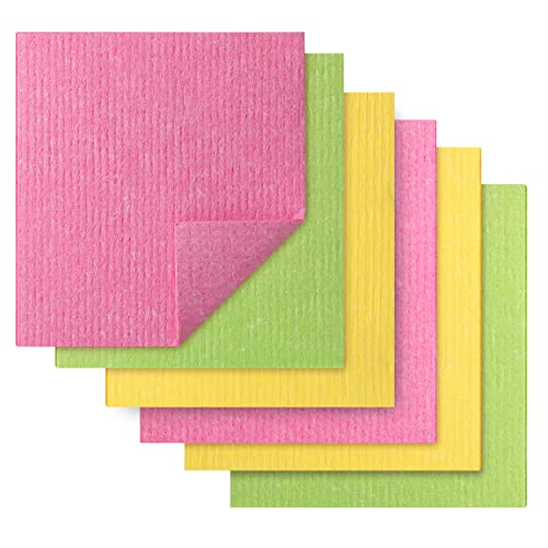 Reusable Cloth Dish Towels - Pack of 6, Multi-Color Kitchen & Bathroom Cleaning Cloths