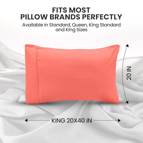 Utopia Bedding King Size Pillow Cases - Set of 4, Soft Microfiber, Coral
