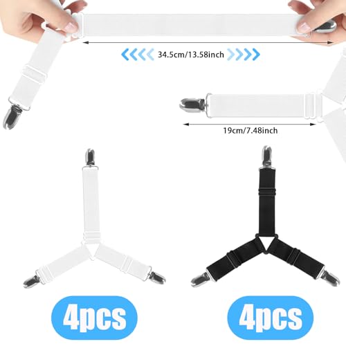 Adjustable Bed Sheet Holder Straps - 8 Pcs Non-Slip Fitted Sheet Clips