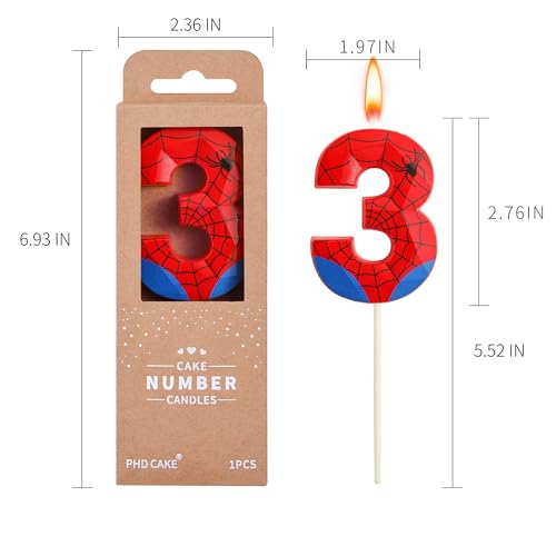 Spider Number 3 Birthday Candle with Crystal Web Design - 2.76 Inch