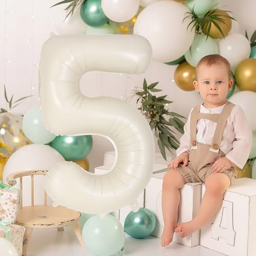 Cream Number 5 Balloon 40 Inch - Giant Foil Mylar Birthday Party Decoration