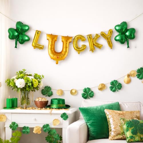 St. Patrick's Day LUCKY Balloon Banner with Shamrock Foil Balloons