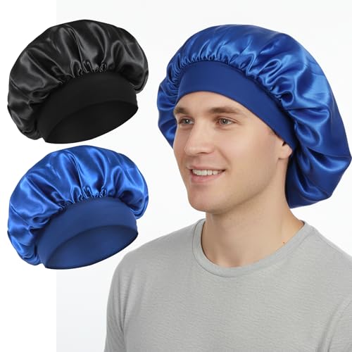 Sibba 2 Pcs Satin Sleep Bonnet for Curly Hair Locs and Braids